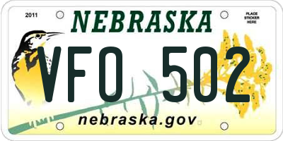 NE license plate VFO502