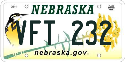 NE license plate VFT232