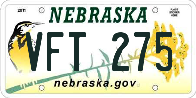 NE license plate VFT275