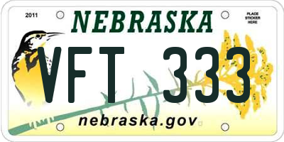 NE license plate VFT333