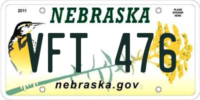 NE license plate VFT476