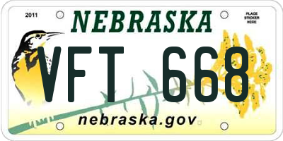 NE license plate VFT668