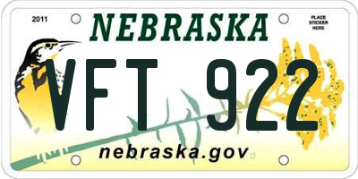 NE license plate VFT922