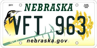 NE license plate VFT963