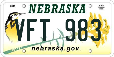 NE license plate VFT983