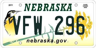 NE license plate VFW296