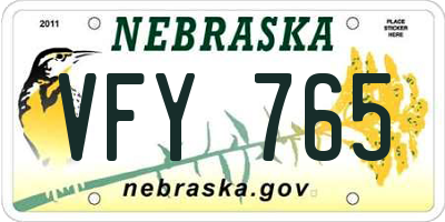 NE license plate VFY765