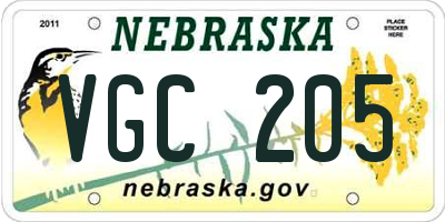 NE license plate VGC205