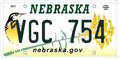 NE license plate VGC754