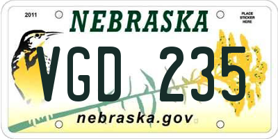 NE license plate VGD235