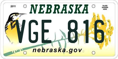 NE license plate VGE816