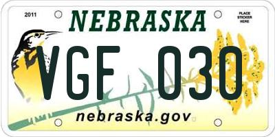 NE license plate VGF030