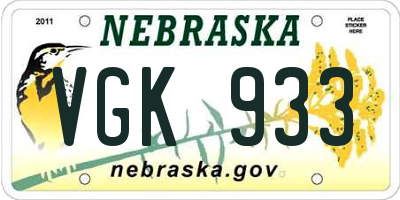 NE license plate VGK933