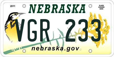 NE license plate VGR233
