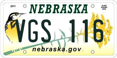 NE license plate VGS116