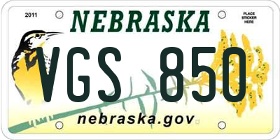 NE license plate VGS850