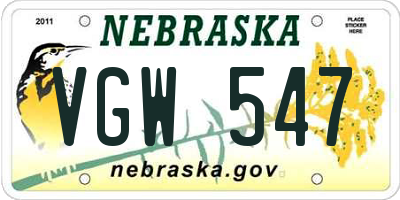 NE license plate VGW547