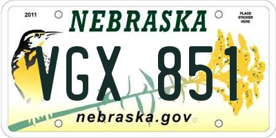 NE license plate VGX851