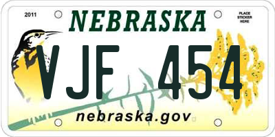 NE license plate VJF454