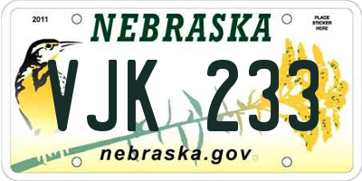NE license plate VJK233