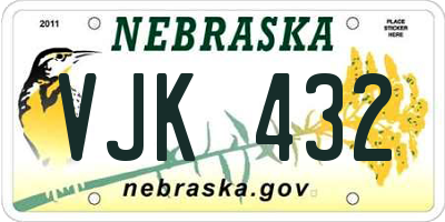 NE license plate VJK432