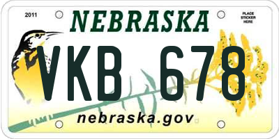 NE license plate VKB678