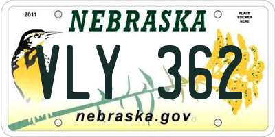 NE license plate VLY362
