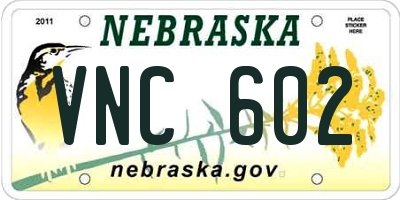 NE license plate VNC602