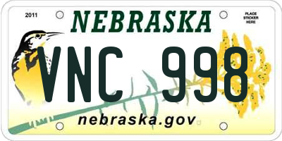 NE license plate VNC998