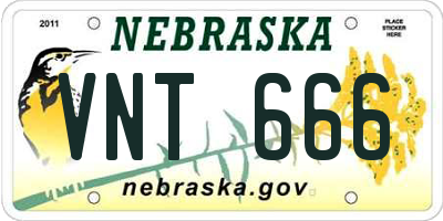 NE license plate VNT666
