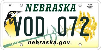 NE license plate VOD072