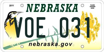 NE license plate VOE031
