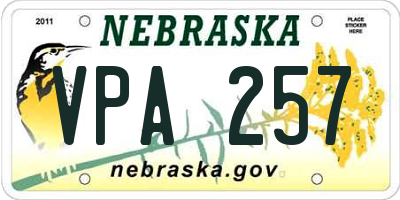 NE license plate VPA257