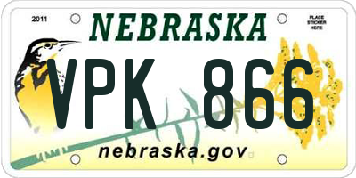 NE license plate VPK866
