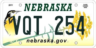 NE license plate VQT254