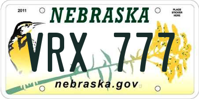 NE license plate VRX777