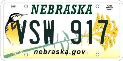 NE license plate VSW917
