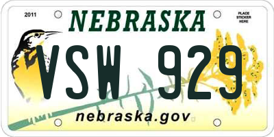 NE license plate VSW929
