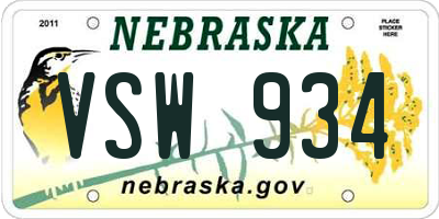 NE license plate VSW934