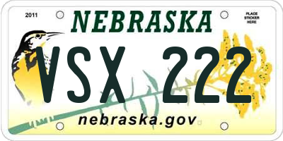 NE license plate VSX222