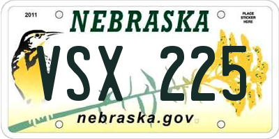 NE license plate VSX225