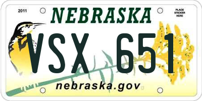 NE license plate VSX651