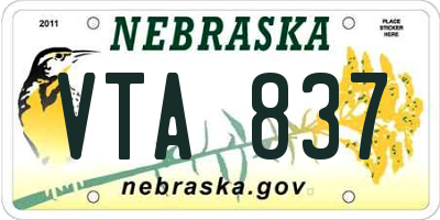 NE license plate VTA837