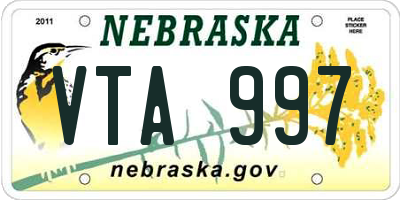 NE license plate VTA997