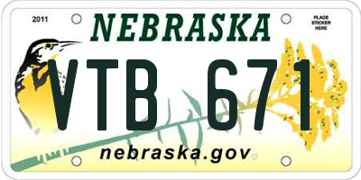 NE license plate VTB671