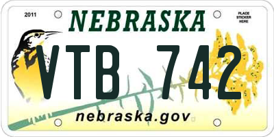 NE license plate VTB742