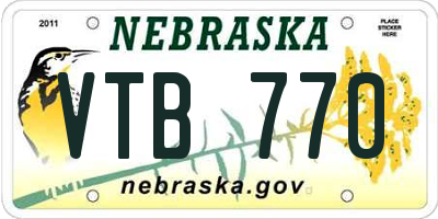 NE license plate VTB770