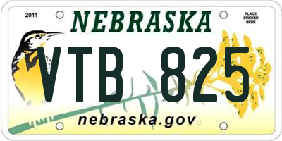 NE license plate VTB825