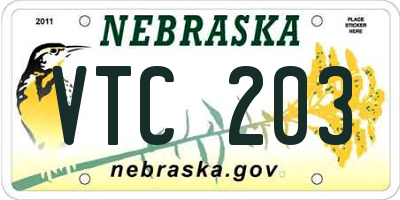 NE license plate VTC203