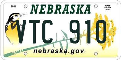 NE license plate VTC910